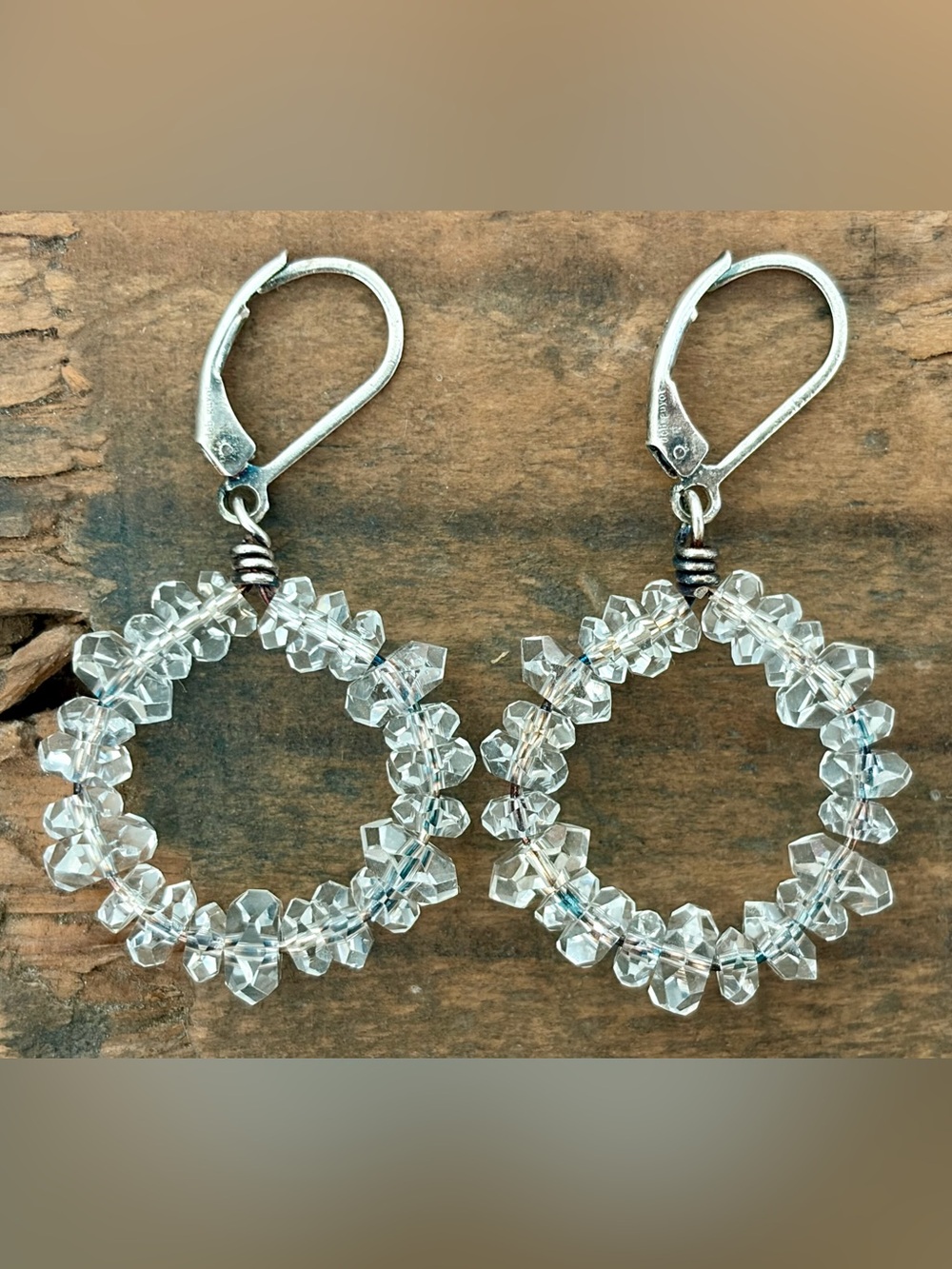 DEB GUYOT 925 STERLING SILVER HERKIMER DIAMOND QUARTZ BEADED HOOP EARRINGS